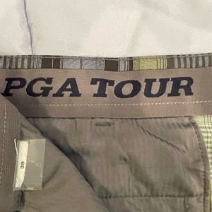 Stylish multi-color PGA Tour shorts, flat front contemporary look.